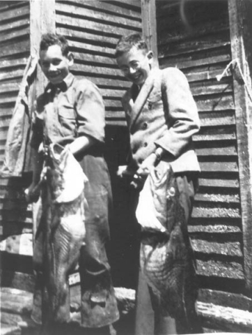 346: l-r Joe Dunphy and visitor with cod. (circa 1945)  - Joe son of Thomas Dunphy &amp;amp; Anastasia Carroll